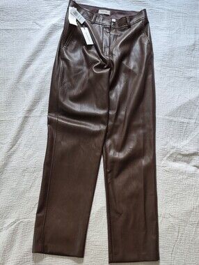 NWT Aritzia Babaton Command Vegan Leather Straight Leg Pant, Size 6, Coffee Bean